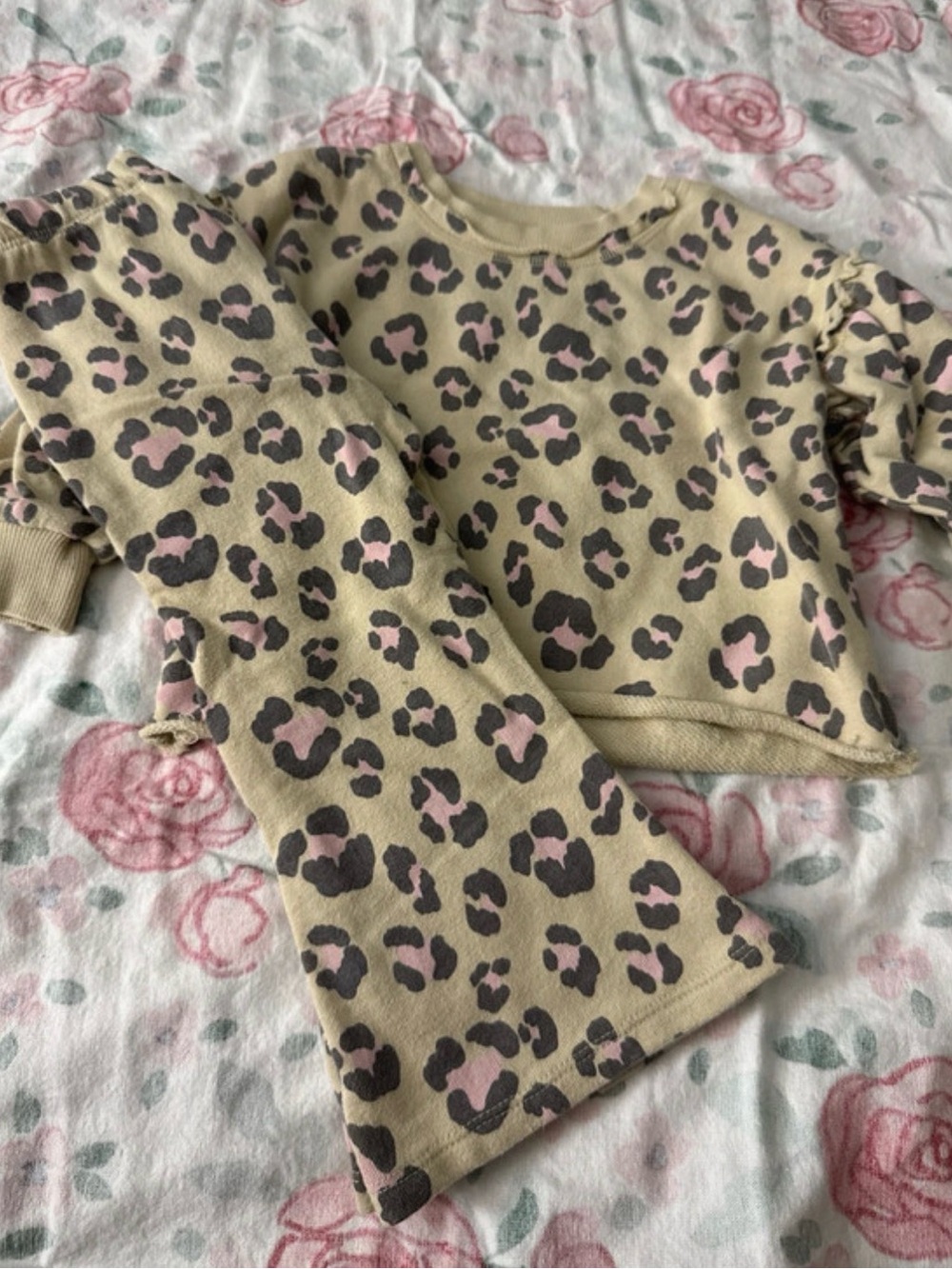 Leopard Print Kids Pajama Set - Pink & Tan